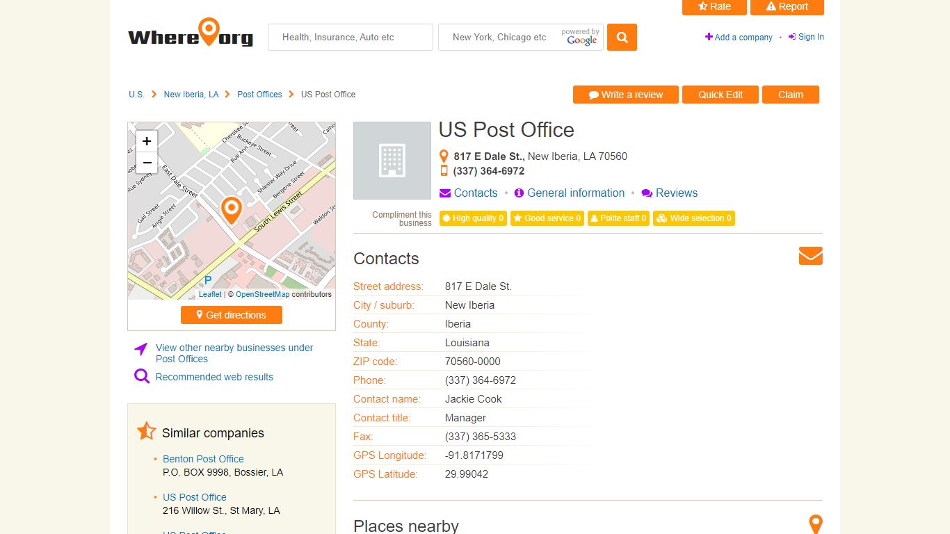 US Post Office, New Iberia, LA - 817 E Dale St. - Post Offices - WhereOrg
